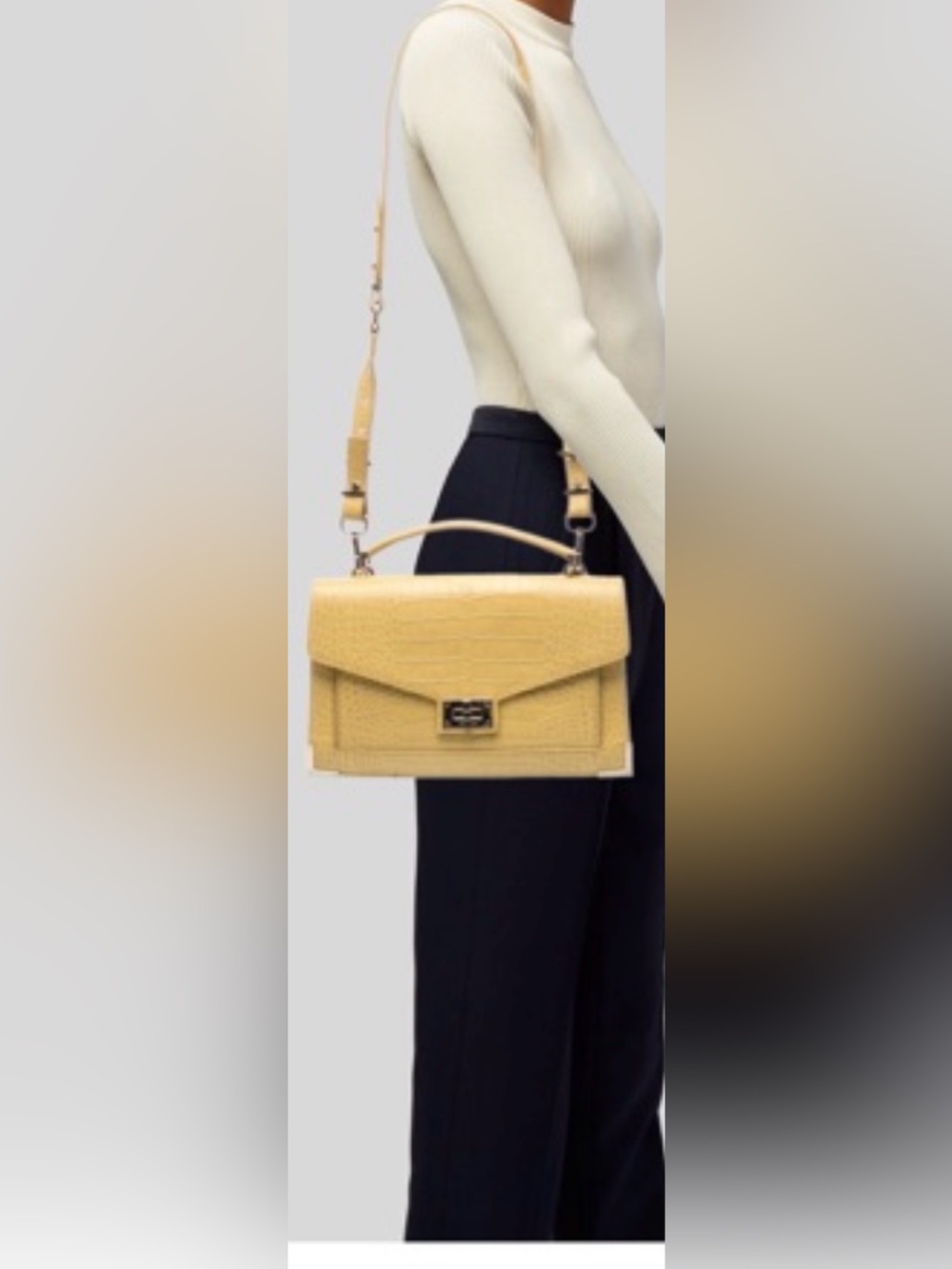 The Kooples Emily Croc Embossed Leather Top Handle Satchel Crossbody  Bag Yellow